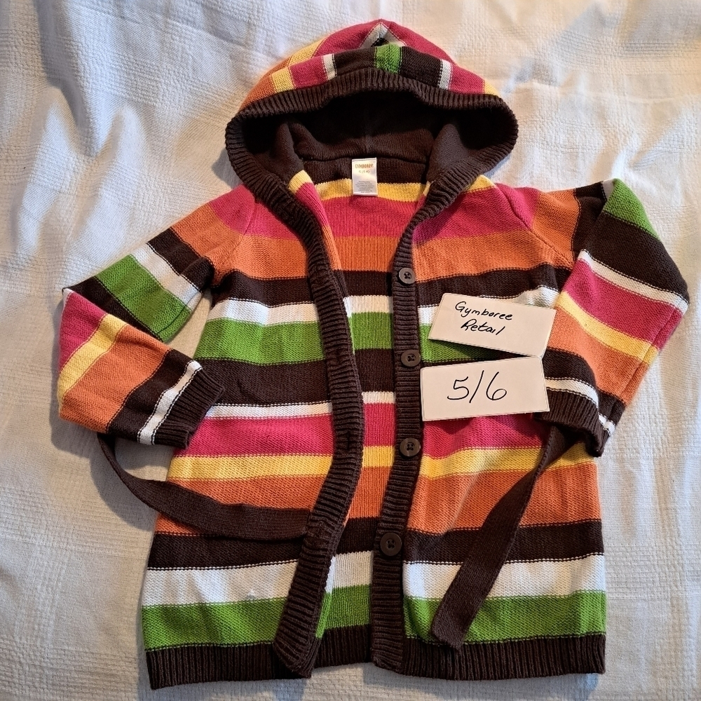 Gymboree girls size small long striped button up hooded sweater fall colors